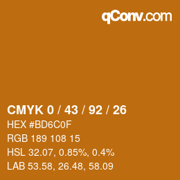 カラーコード: CMYK 0 / 43 / 92 / 26 | qconv.com
