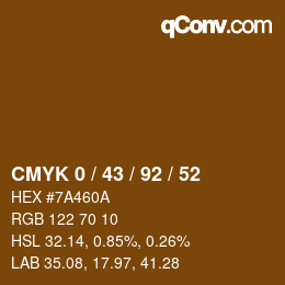 Farbcode: CMYK 0 / 43 / 92 / 52 | qconv.com