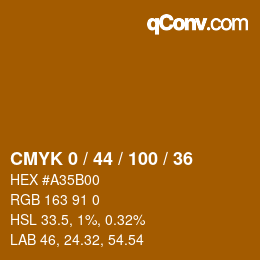 カラーコード: CMYK 0 / 44 / 100 / 36 | qconv.com