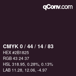 カラーコード: CMYK 0 / 44 / 14 / 83 | qconv.com