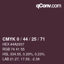 Farbcode: CMYK 0 / 44 / 25 / 71 | qconv.com
