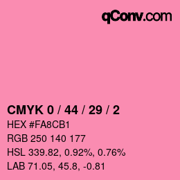 Farbcode: CMYK 0 / 44 / 29 / 2 | qconv.com