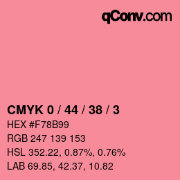 カラーコード: CMYK 0 / 44 / 38 / 3 | qconv.com