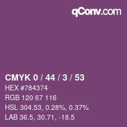 カラーコード: CMYK 0 / 44 / 3 / 53 | qconv.com