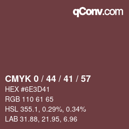 カラーコード: CMYK 0 / 44 / 41 / 57 | qconv.com