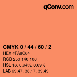 カラーコード: CMYK 0 / 44 / 60 / 2 | qconv.com