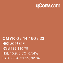 Code couleur: CMYK 0 / 44 / 60 / 23 | qconv.com
