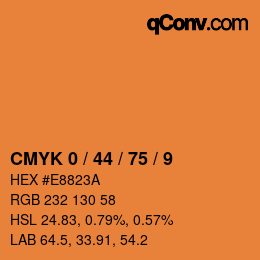 カラーコード: CMYK 0 / 44 / 75 / 9 | qconv.com