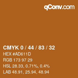 カラーコード: CMYK 0 / 44 / 83 / 32 | qconv.com