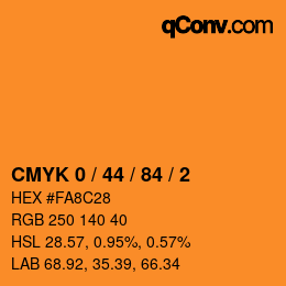 颜色代码: CMYK 0 / 44 / 84 / 2 | qconv.com