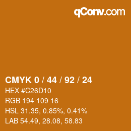 カラーコード: CMYK 0 / 44 / 92 / 24 | qconv.com