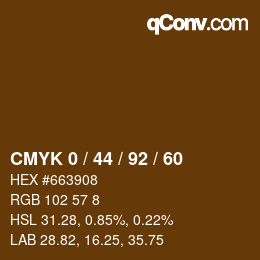 カラーコード: CMYK 0 / 44 / 92 / 60 | qconv.com