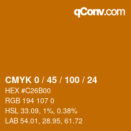 カラーコード: CMYK 0 / 45 / 100 / 24 | qconv.com