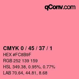 カラーコード: CMYK 0 / 45 / 37 / 1 | qconv.com