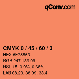 カラーコード: CMYK 0 / 45 / 60 / 3 | qconv.com
