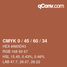 カラーコード: CMYK 0 / 45 / 60 / 34 | qconv.com