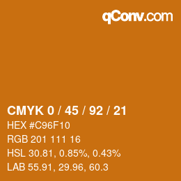 カラーコード: CMYK 0 / 45 / 92 / 21 | qconv.com