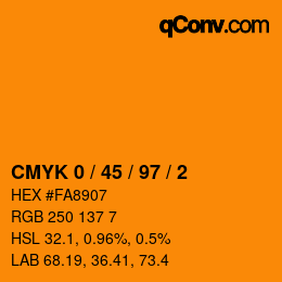 カラーコード: CMYK 0 / 45 / 97 / 2 | qconv.com
