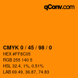 颜色代码: CMYK 0 / 45 / 98 / 0 | qconv.com