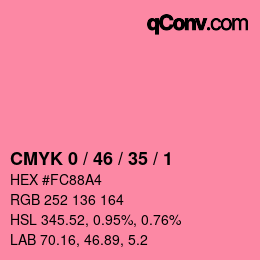 カラーコード: CMYK 0 / 46 / 35 / 1 | qconv.com