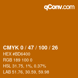 Color code: CMYK 0 / 47 / 100 / 26 | qconv.com