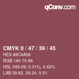 Color code: CMYK 0 / 47 / 39 / 45 | qconv.com