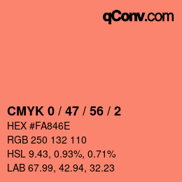 カラーコード: CMYK 0 / 47 / 56 / 2 | qconv.com