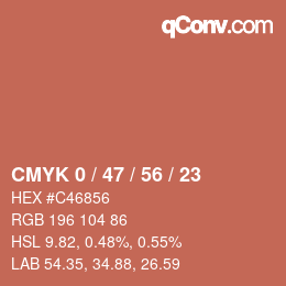 カラーコード: CMYK 0 / 47 / 56 / 23 | qconv.com