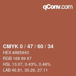 カラーコード: CMYK 0 / 47 / 60 / 34 | qconv.com