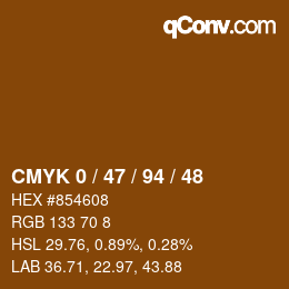 カラーコード: CMYK 0 / 47 / 94 / 48 | qconv.com