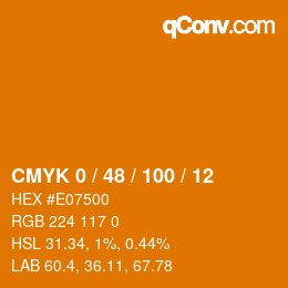 カラーコード: CMYK 0 / 48 / 100 / 12 | qconv.com