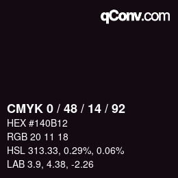 カラーコード: CMYK 0 / 48 / 14 / 92 | qconv.com