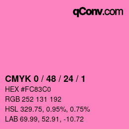 カラーコード: CMYK 0 / 48 / 24 / 1 | qconv.com