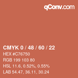 カラーコード: CMYK 0 / 48 / 60 / 22 | qconv.com