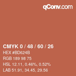 カラーコード: CMYK 0 / 48 / 60 / 26 | qconv.com