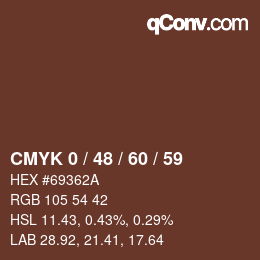 カラーコード: CMYK 0 / 48 / 60 / 59 | qconv.com