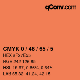 Farbcode: CMYK 0 / 48 / 65 / 5 | qconv.com