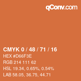 颜色代码: CMYK 0 / 48 / 71 / 16 | qconv.com