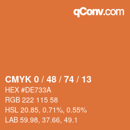 Code couleur: CMYK 0 / 48 / 74 / 13 | qconv.com