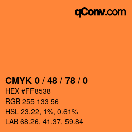 カラーコード: CMYK 0 / 48 / 78 / 0 | qconv.com