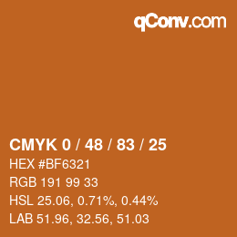 Farbcode: CMYK 0 / 48 / 83 / 25 | qconv.com
