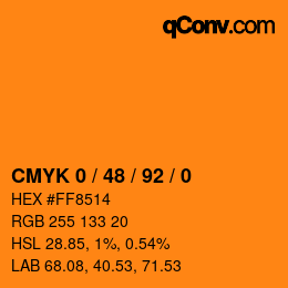 カラーコード: CMYK 0 / 48 / 92 / 0 | qconv.com