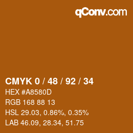 カラーコード: CMYK 0 / 48 / 92 / 34 | qconv.com