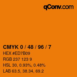 颜色代码: CMYK 0 / 48 / 96 / 7 | qconv.com