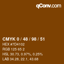 Color code: CMYK 0 / 48 / 98 / 51 | qconv.com