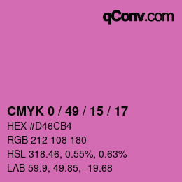 カラーコード: CMYK 0 / 49 / 15 / 17 | qconv.com