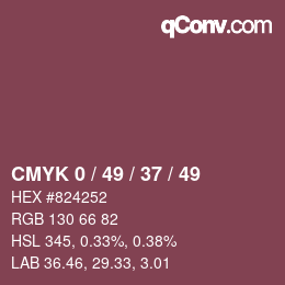 Farbcode: CMYK 0 / 49 / 37 / 49 | qconv.com