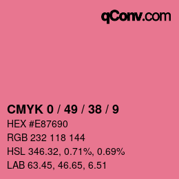 カラーコード: CMYK 0 / 49 / 38 / 9 | qconv.com
