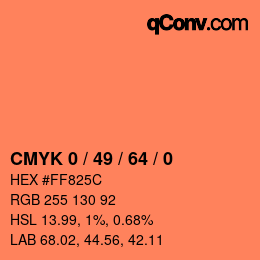 カラーコード: CMYK 0 / 49 / 64 / 0 | qconv.com