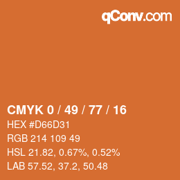 Code couleur: CMYK 0 / 49 / 77 / 16 | qconv.com